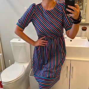 Vintage 1980s Rainbow Stripe Secretary Dress